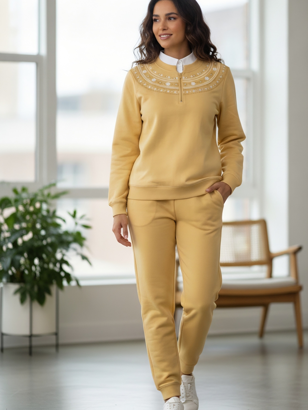 Blair Yellow Embroidered Yoke Sweatshirt & Jogger Set - Picture 16 of 16